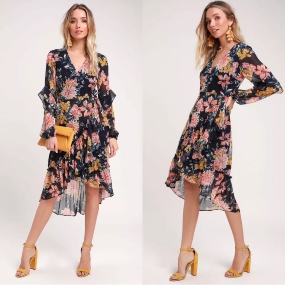 Lulus Alana Floral Ruffle Midi Dress